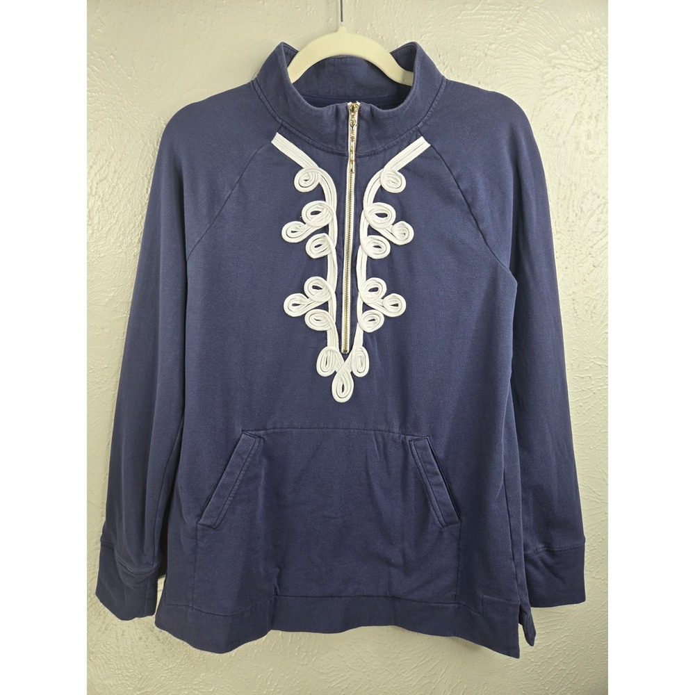 Lilly Pulitzer Skipper Pullover Sweater Small Navy Blue Half Zip Preppy Nautical - Picture 11 of 11